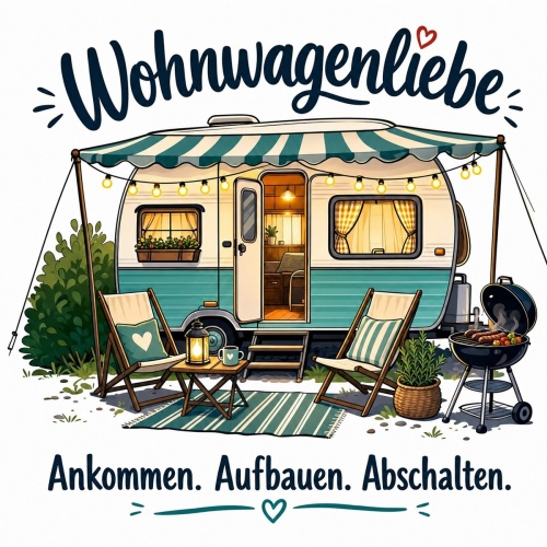 Tasse »Wohnwagenliebe – Ankommen. Aufbauen....