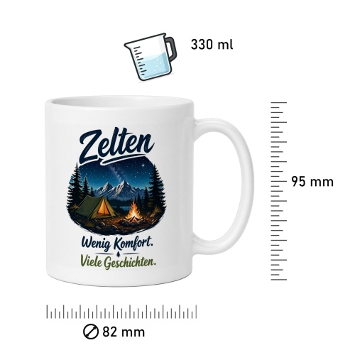 Tasse »Zelten – Wenig Komfort. Viele Geschichten.«