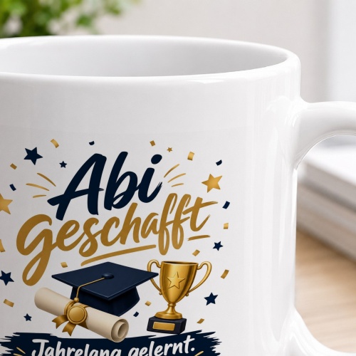 Tasse »Abi geschafft – Jahrelang gelernt. Endlich geliefert.«