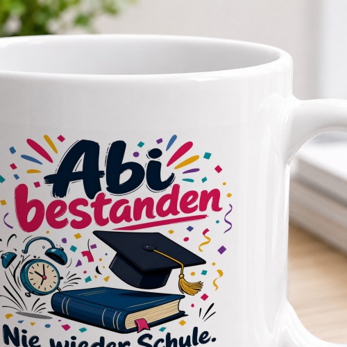 Tasse »Abi bestanden – Nie wieder Schule. Vermutlich.«