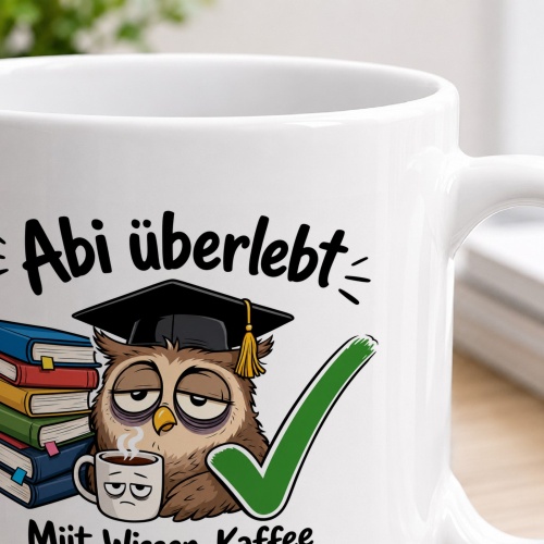 Tasse »Abi überlebt – Wissen, Kaffee & wenig Schlaf«