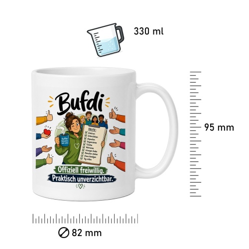 Tasse »Bufdi – Offiziell freiwillig. Praktisch unverzichtbar.«
