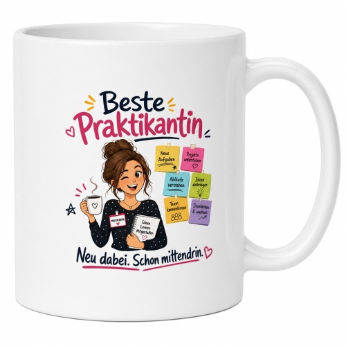 Tasse »Beste Praktikantin – Neu dabei. Schon...