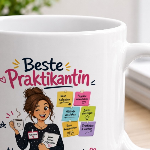 Tasse »Beste Praktikantin – Neu dabei. Schon mittendrin.«