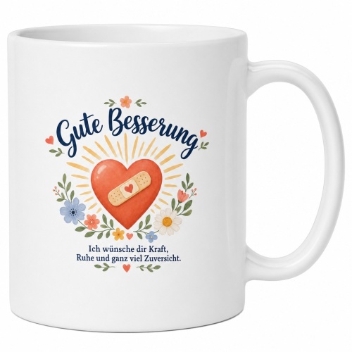 Tasse »Gute Besserung – Herz & Blumen«