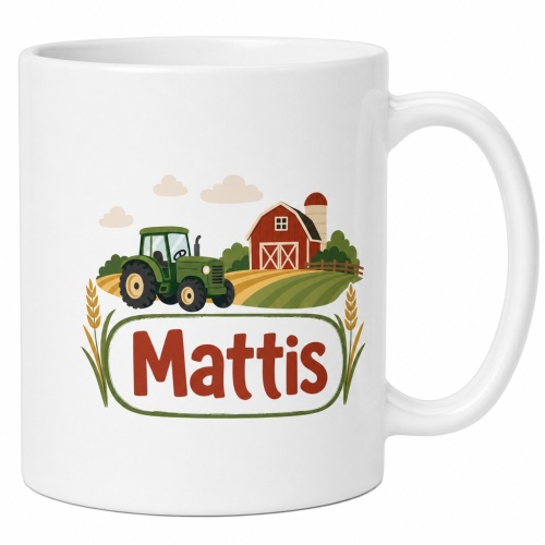 Tasse »Traktor mit Bauernhof und Name Mattis«