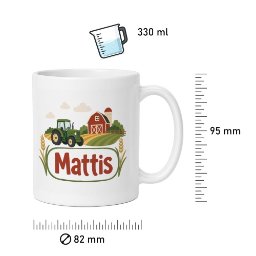 Tasse »Traktor mit Bauernhof und Name Mattis«