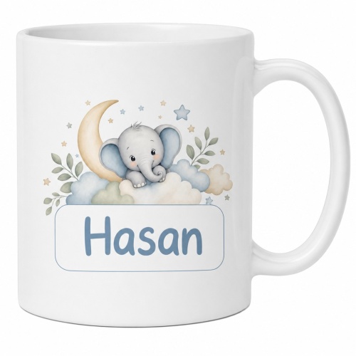 Tasse »Elefant & Mond mit Name Hasan«