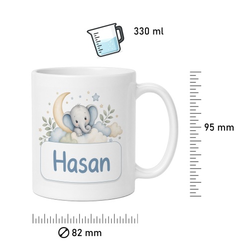 Tasse »Elefant & Mond mit Name Hasan«