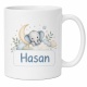Tasse »Elefant & Mond mit Name Hasan«