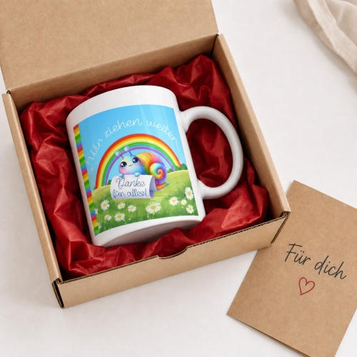 Tasse »Danke. Wir ziehen weiter.«