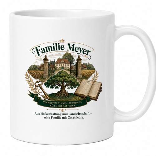 Tasse »Familie Meyer – Verwalten. Planen....