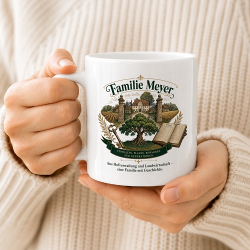 Tasse »Familie Meyer – Verwalten. Planen. Bewahren.«