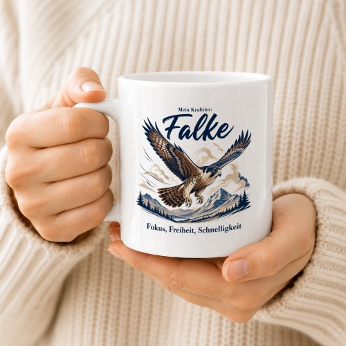 Tasse »Mein Krafttier: Falke – Fokus, Freiheit, Schnelligkeit«