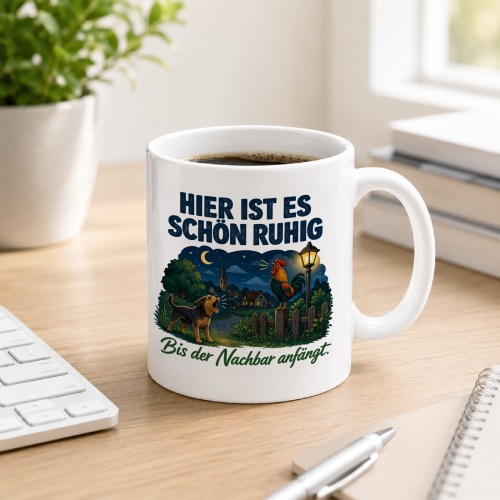 Tasse »Hier ist es schön ruhig Bis der Nachbar...