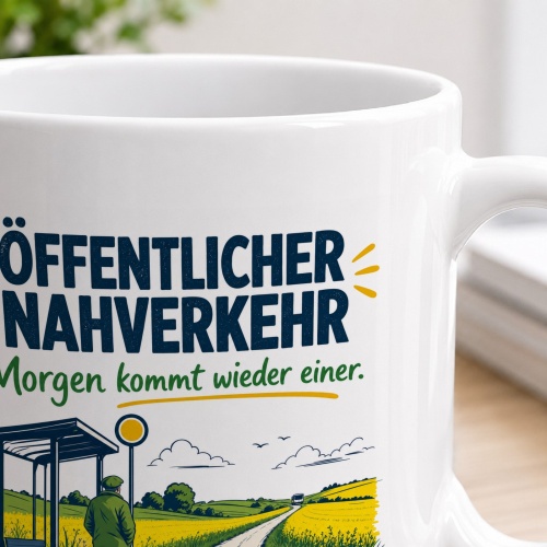 Tasse »Öffentlicher Nahverkehr Morgen kommt wieder einer.«