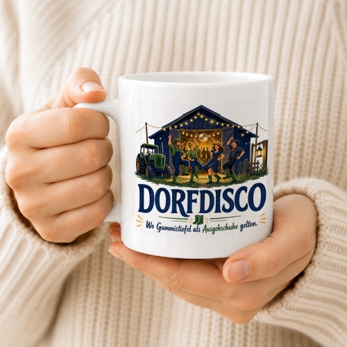 Tasse »Dorfdisco Wo Gummistiefel als Ausgehschuhe gelten.«