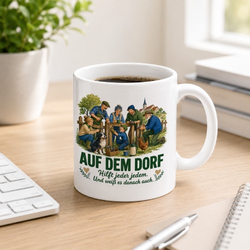 Tasse »Auf dem Dorf hilft jeder jedem.«