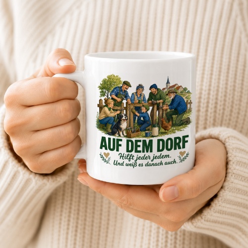 Tasse »Auf dem Dorf hilft jeder jedem.«
