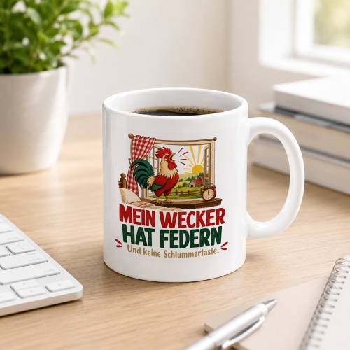 Tasse »Mein Wecker hat Federn und keine...