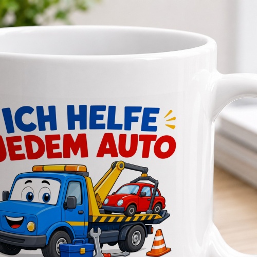 Tasse »Ich helfe jedem Auto Abschleppen kann ich.«