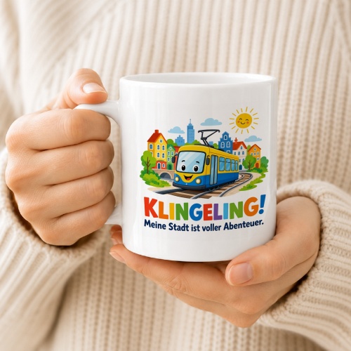 Tasse »Klingeling! Meine Stadt ist voller Abenteuer.«