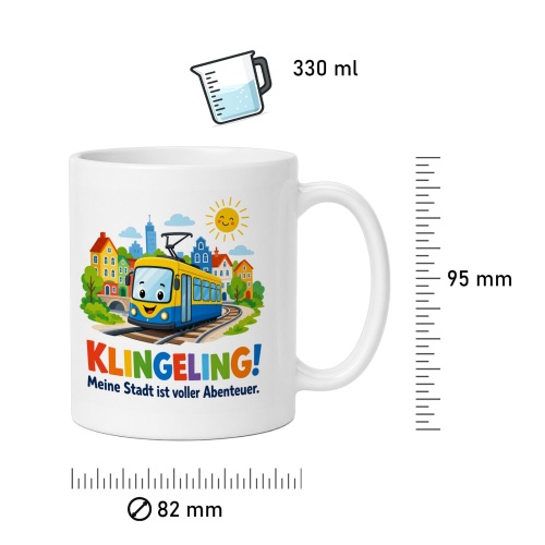 Tasse »Klingeling! Meine Stadt ist voller Abenteuer.«