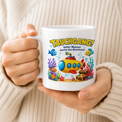 Tasse »Tauchen! Unter Wasser wartet das Abenteuer.«