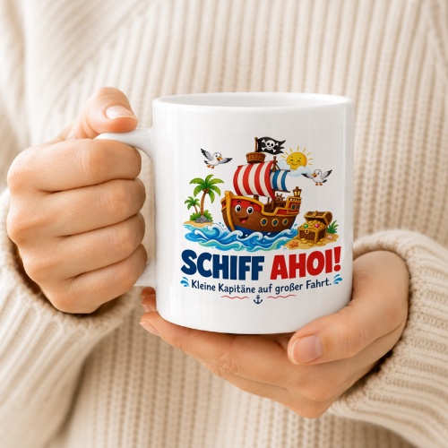 Tasse »Schiff Ahoi! Kleine Kapitäne auf großer Fahrt.«