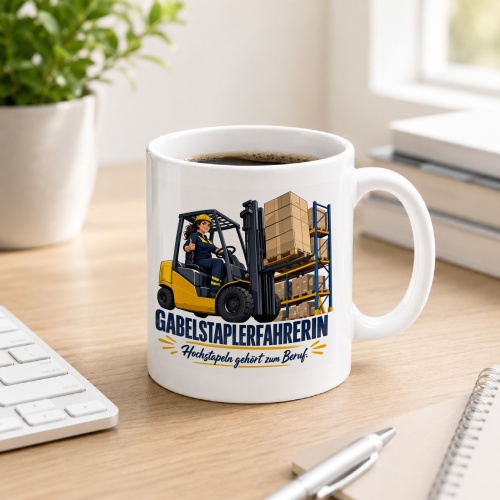 Tasse »Gabelstaplerfahrerin Hochstapeln gehört...