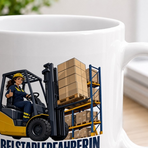 Tasse »Gabelstaplerfahrerin Hochstapeln gehört zum Beruf.«