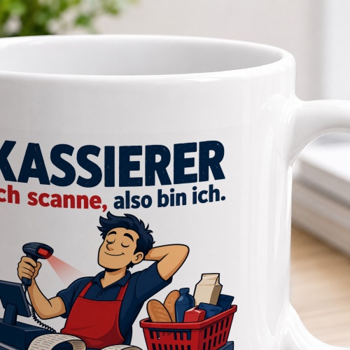 Tasse »Kassierer Ich scanne, also bin ich.«