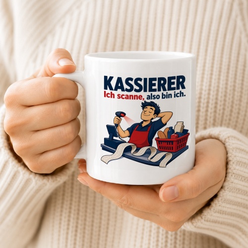 Tasse »Kassierer Ich scanne, also bin ich.«