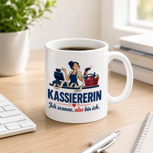 Tasse »Kassiererin Ich scanne, also bin ich.«