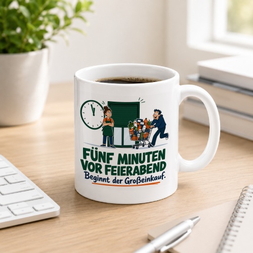 Tasse »Fünf Minuten vor Feierabend beginnt der Großeinkauf«