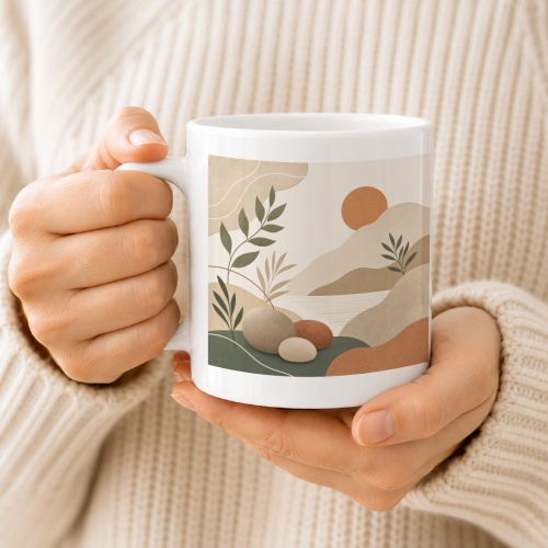 Tasse mit abstrakter Landschaft