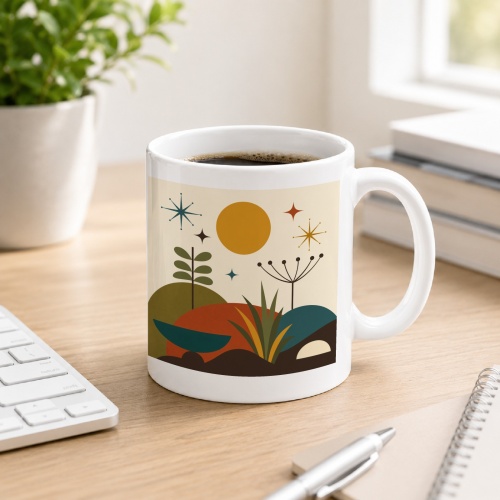Tasse mit Retro-Botanischem Landschaftsmotiv