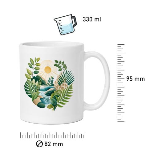 Tasse mit tropischer Pflanzenlandschaft