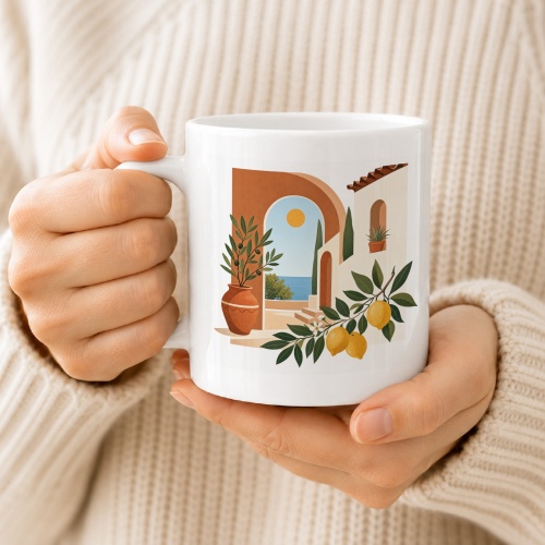 Tasse mit mediterranem Zitronenmotiv