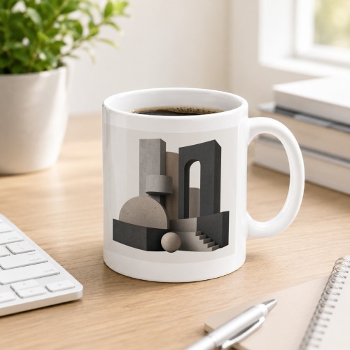 Tasse mit abstraktem Architekturmotiv