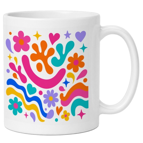 Tasse mit buntem Blumenmotiv
