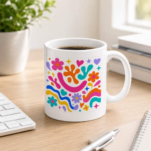 Tasse mit buntem Blumenmotiv