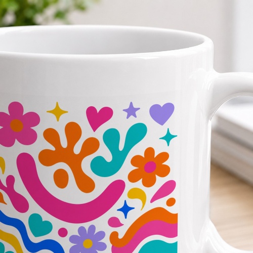 Tasse mit buntem Blumenmotiv