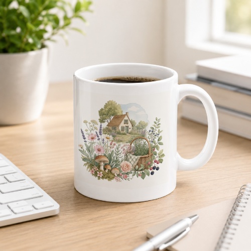 Tasse mit Cottage-Gartenmotiv