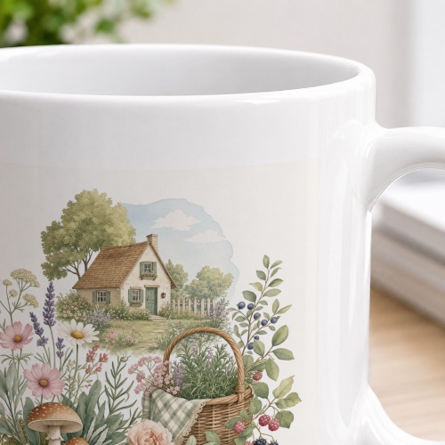 Tasse mit Cottage-Gartenmotiv