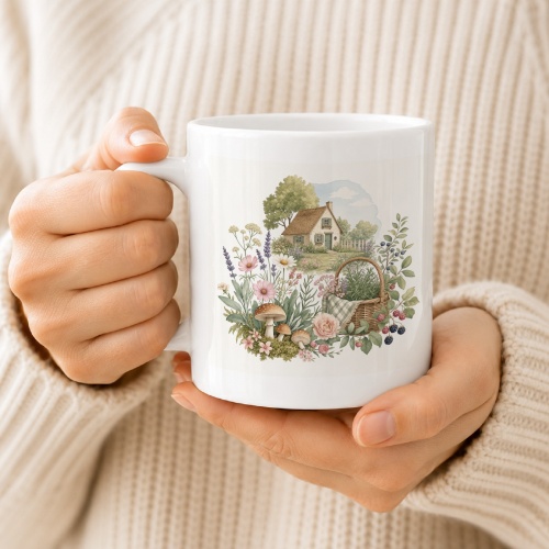 Tasse mit Cottage-Gartenmotiv