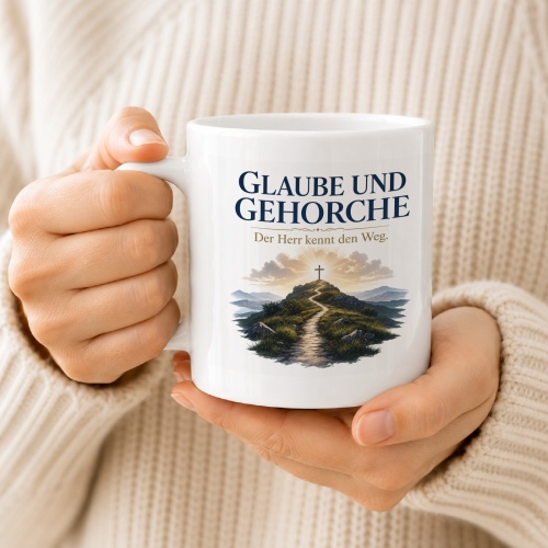 Tasse »Glaube und gehorche Der Herr kennt den Weg.«