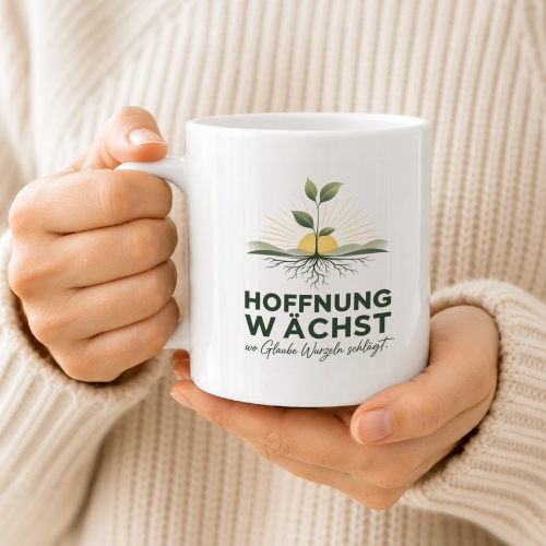 Tasse »Hoffnung wächst wo Glaube Wurzeln schlägt.«