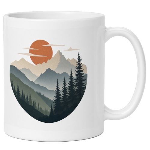 Tasse mit Berglandschaft-Motiv