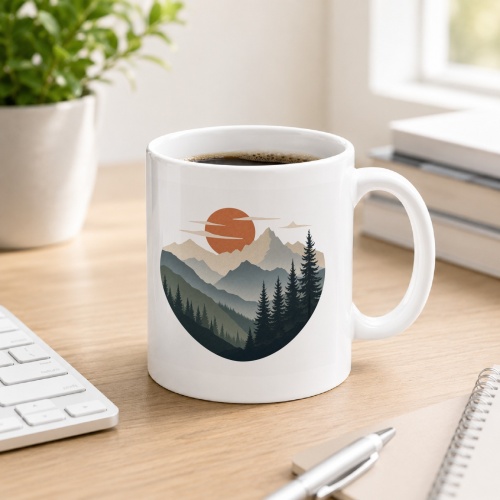 Tasse mit Berglandschaft-Motiv